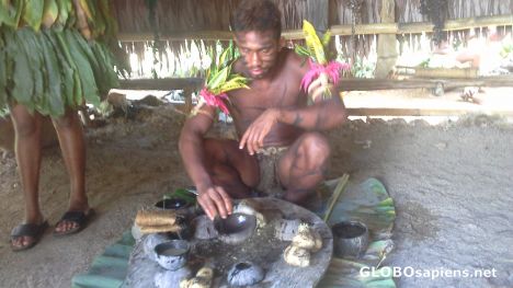 Postcard Preparing kava on Vanuatu