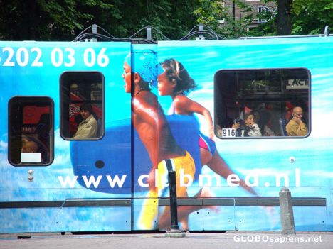 Postcard Tram Riders in Amsterdam