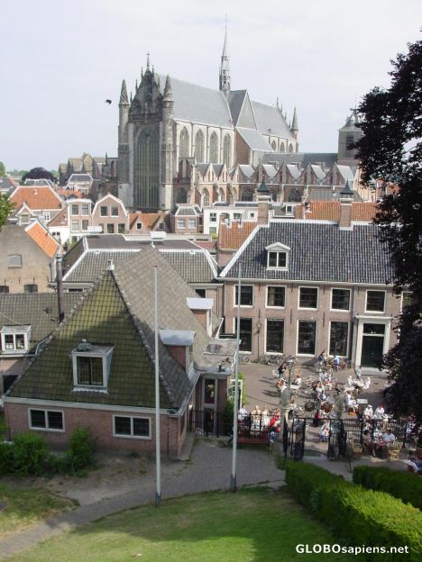 Postcard view of a church in Leiden