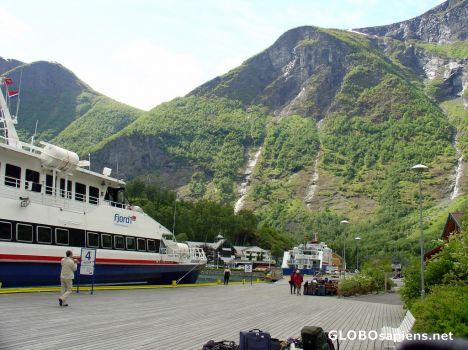 Postcard fjord ships at Flam