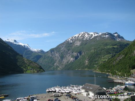 Postcard The Geiranger harbour and the fjord