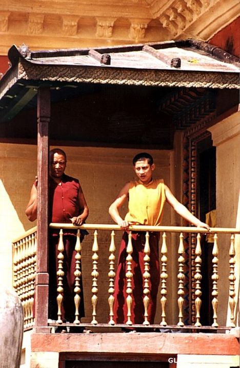 Postcard Monks overlooking Monkey Temple