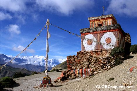 Postcard Chorten above Geling, Annapurna in the background