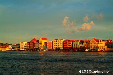 Postcard Willemstad, Curacao - sunset and famous waterfront