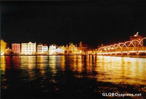 Postcard Pontonbridge of Willemstad by night.