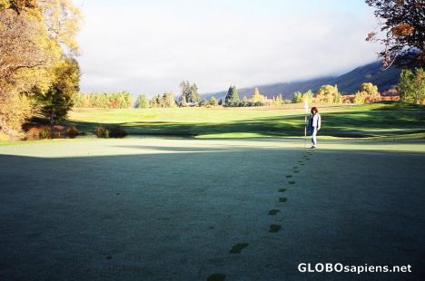 Postcard Footprints on Frosty Golf Course