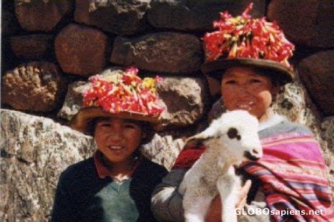 Postcard Peruvian Girls Posing at Pisac