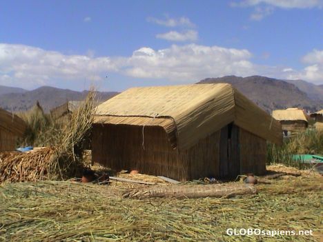 Postcard Reed hut on of the Uros foating island