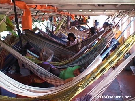 Postcard Amazon - hammocks on board