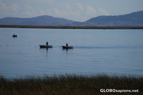 Postcard fishermen on lake titicaca