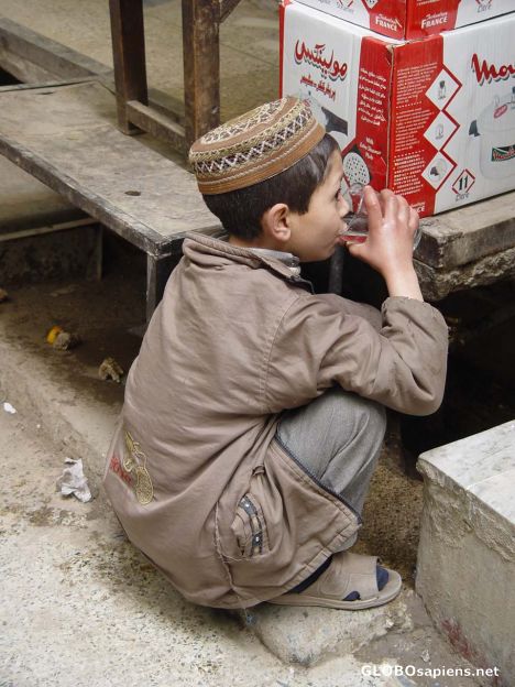 Postcard Thirsty Afghani Child