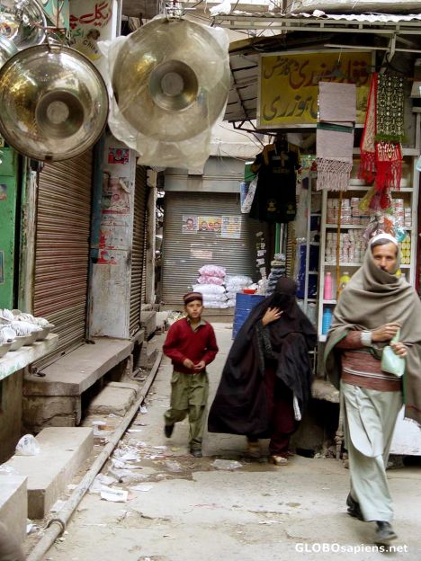 Postcard Family in Peshawar Qissa Khawani Bazaar.