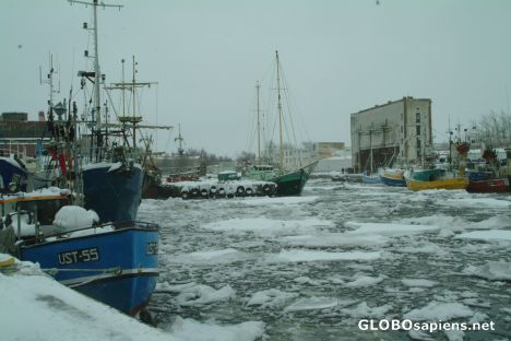 Postcard Port in Ustka winter of 2010