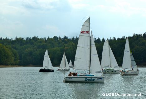 Postcard Lake Solina - sailboats