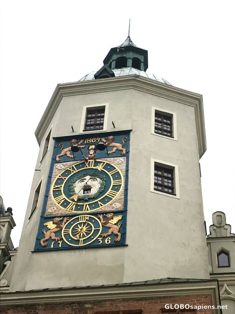 Postcard Szczecin - clock on the tower