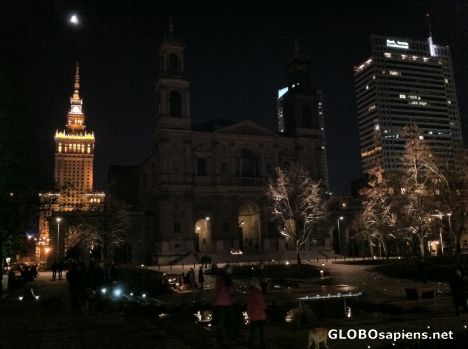 Postcard Warszawa (PL) - Plac Grzybowski at night