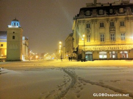 Postcard Warszawa (PL) - Snow at Krakowskie Przedmiescie