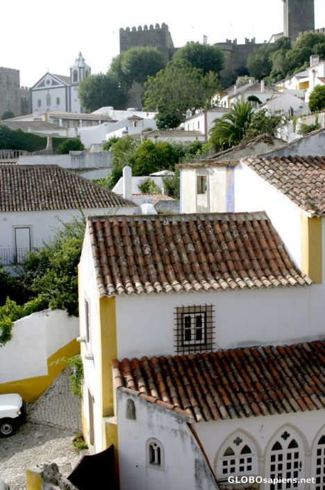Postcard Obidos, casas, telhados e patios
