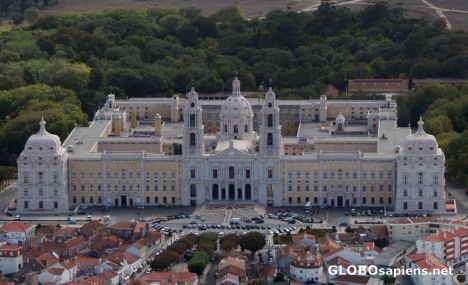 Postcard Mafra National Palace. Front aereal view.