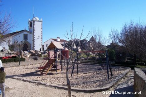 Postcard Village church and playground