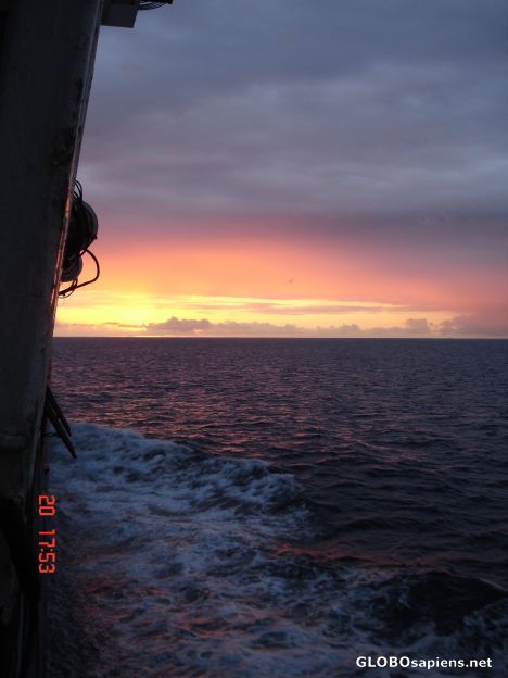 Postcard French Antarctica. Sunset seen from our ship