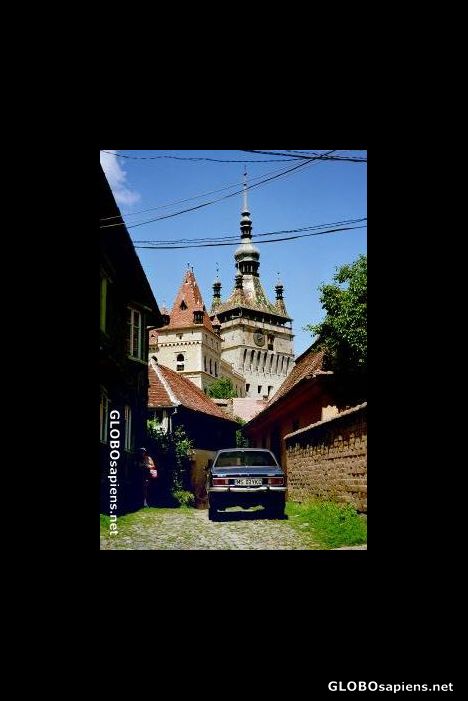 Postcard Orthodox church and car