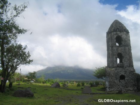 Postcard Mt. Mayon and the Ruins of the Buried Church