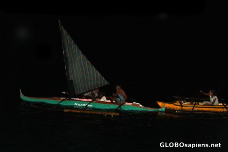 Postcard Sea Gypsy at night along Paseo del Mar