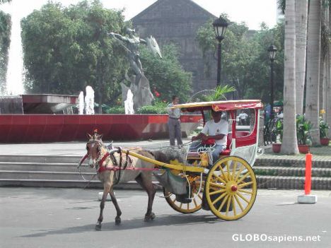 Postcard colourful horse carriage, Manila
