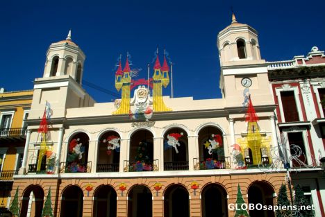 Postcard San Juan - townhall Christmas decorations