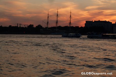 Postcard Sunset on the Neva river in Sankt Petersburg