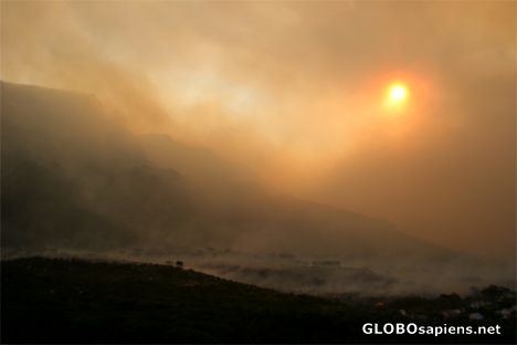 Postcard Table Mountain on fire