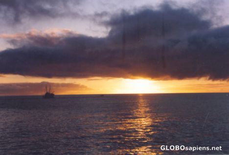 Postcard Sunset over our ship St Helena