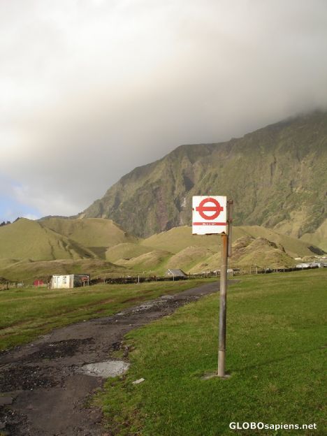 Postcard Bus stop in the most remote island of the world
