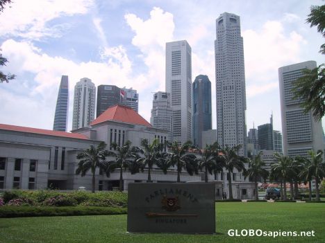 Postcard Singapore skyline with the Parliament