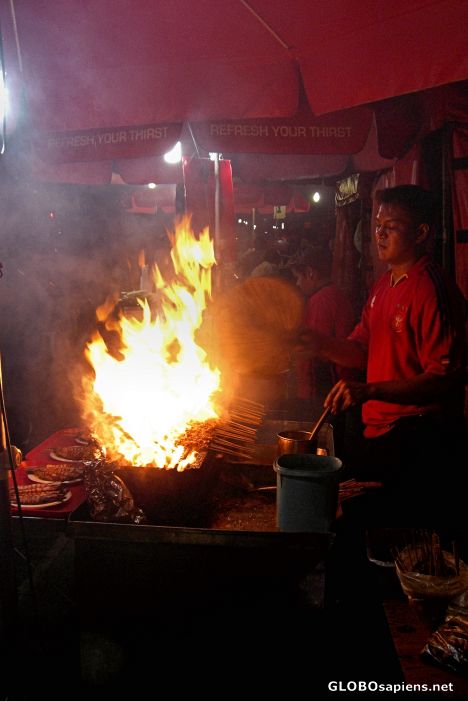 Postcard Satay Vendor, Lau Pa Sat Festival Market