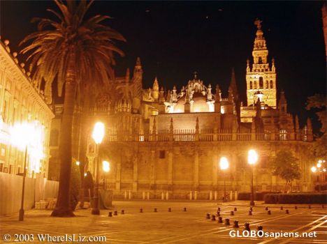 Postcard Cathedral at night, Seville, Spain