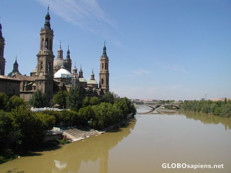 Postcard Basilica del Pilar and River Ebro