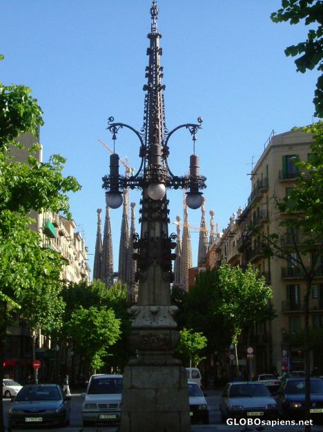Postcard Gaudi Lampost & La Sagrada Familia