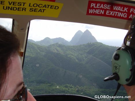 Postcard Approaching The Pitons By Helicopter