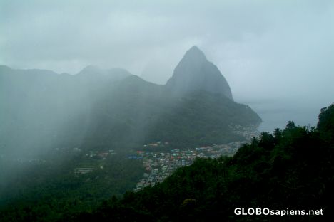 Postcard Soufriere (LC) - one piton and rain