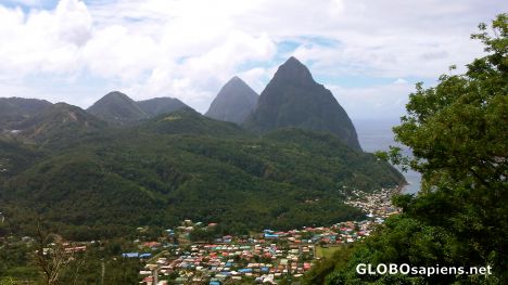 Postcard The pitons from above Soufriere