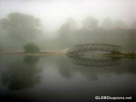 Postcard Small bridge through fog