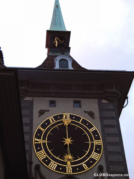 Postcard Clock face of Zytglogge Tower and Hans Tann