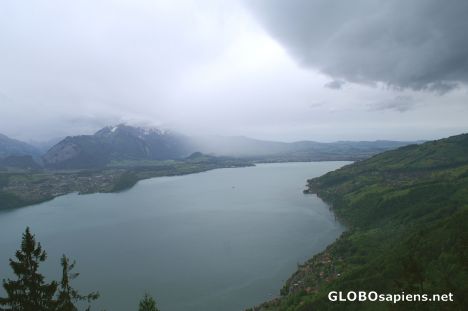 Postcard Lake of Thun on a rainy afternoon