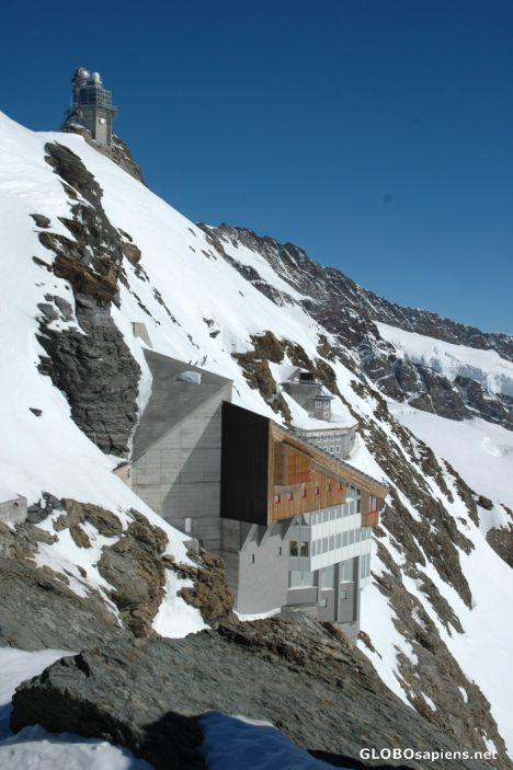 Postcard Sphinx and Jungfraujochbuilding
