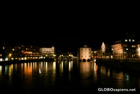 Postcard Zurich - river by night - 1