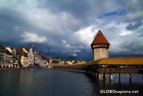 Postcard Lucerne - the Water Tower & Chapel Bridge