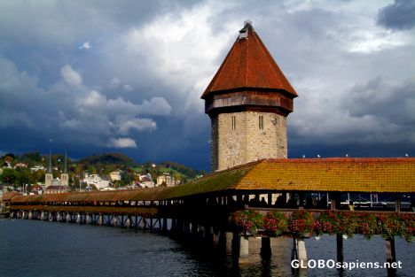 Postcard Lucerne - the Chapel Bridge & Water Tower