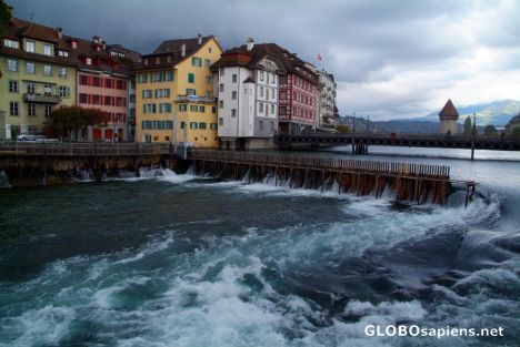 Postcard Lucerne - river splitting the old town